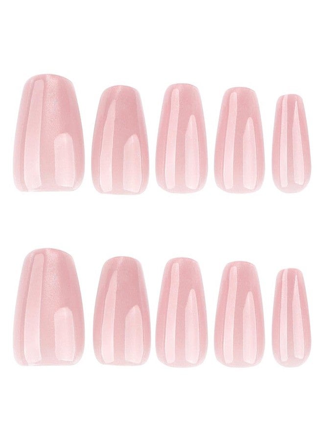 Foccna Short Press on Nails Square Fake Nails Nude Glossy, Salon Quality Artificial Nails 24pcs - Image 4